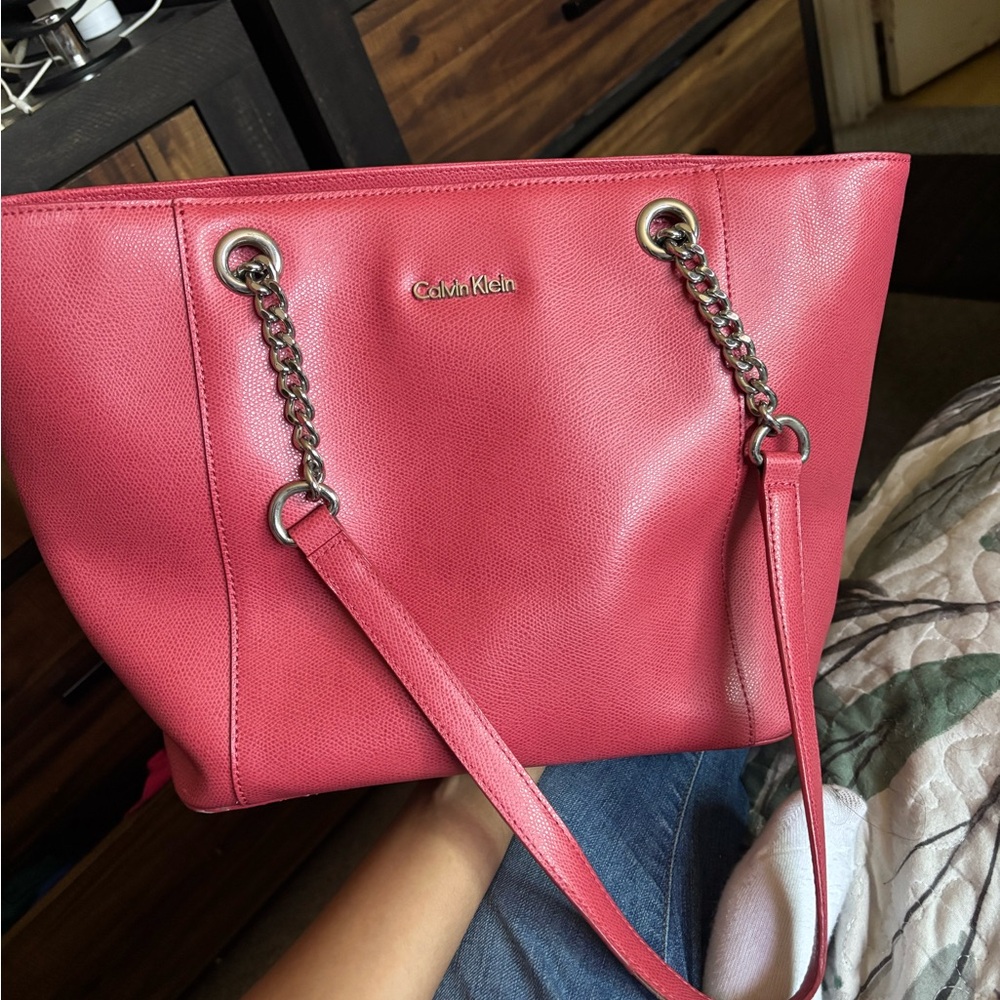 Calvin Klein Vibrant Pink Tote with Chain Straps